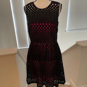 Black & Pink Eyelet A-Line Dress Size 10